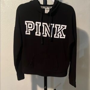 PINK Victoria's Secret Black Lightweight Hoodie with Bold Lettering